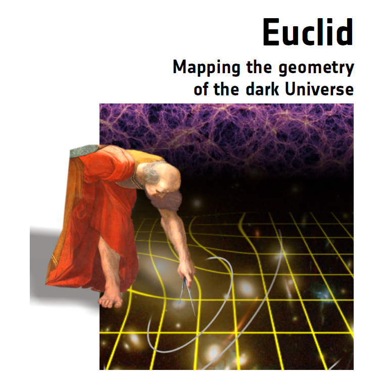 低头测量宇宙的欧几里德.诺贝尔奖得主Euclid调研报告的扉页题图，这个看上去很残疾的独臂独腿形象实际上来自拉斐尔的名画“雅典学院”